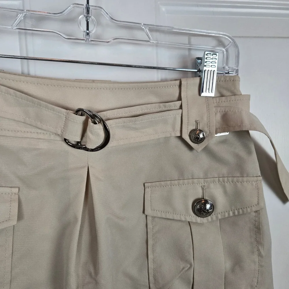 St. John Skirt Women's Size 4 Belted Cargo Pocket Utility Beige Mobwife Military